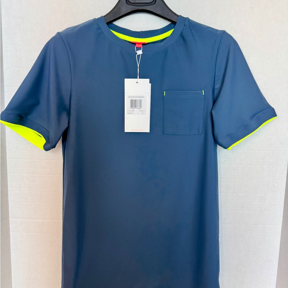 Kids SPF 50+ Material Navy Rashguard with Neon Accents